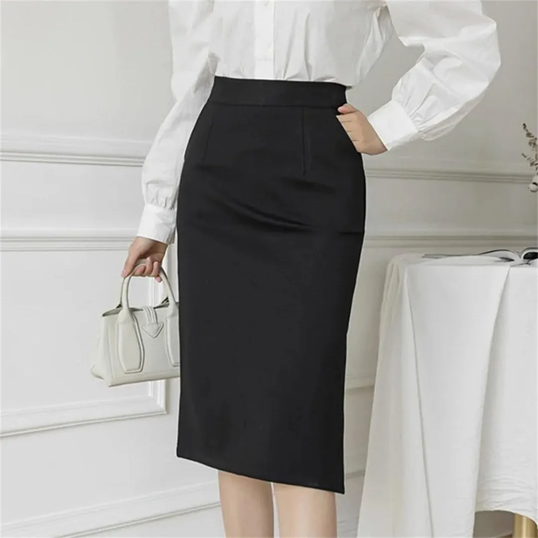 Women High Wiast Office Skirt Bodycon Long Skirts Elegant Sexy Pockets Midi Pencil Skirt