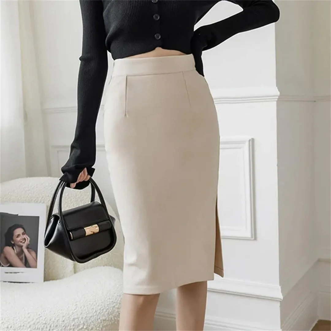 Women High Wiast Office Skirt Bodycon Long Skirts Elegant Sexy Pockets Midi Pencil Skirt