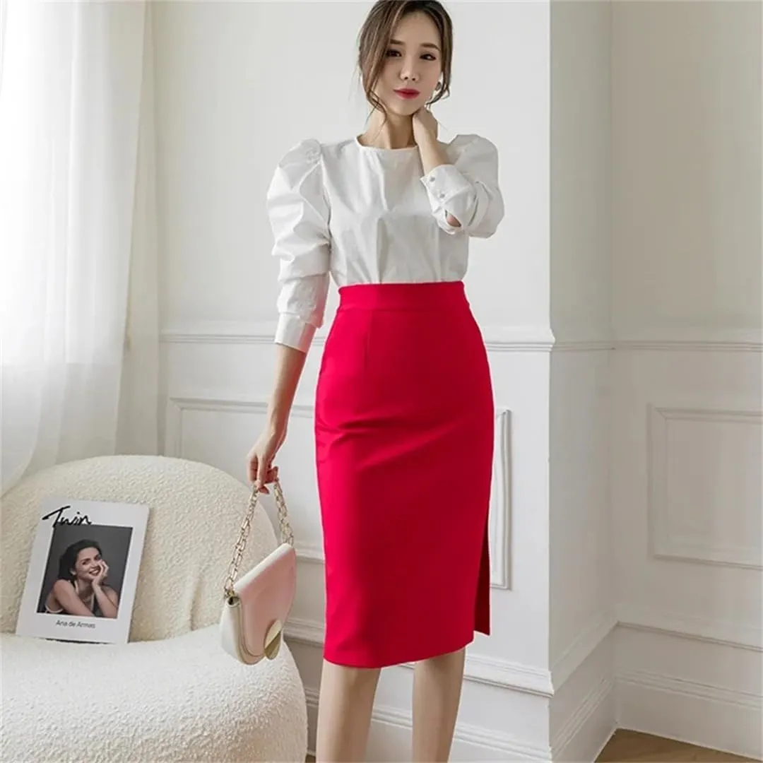 Women High Wiast Office Skirt Bodycon Long Skirts Elegant Sexy Pockets Midi Pencil Skirt