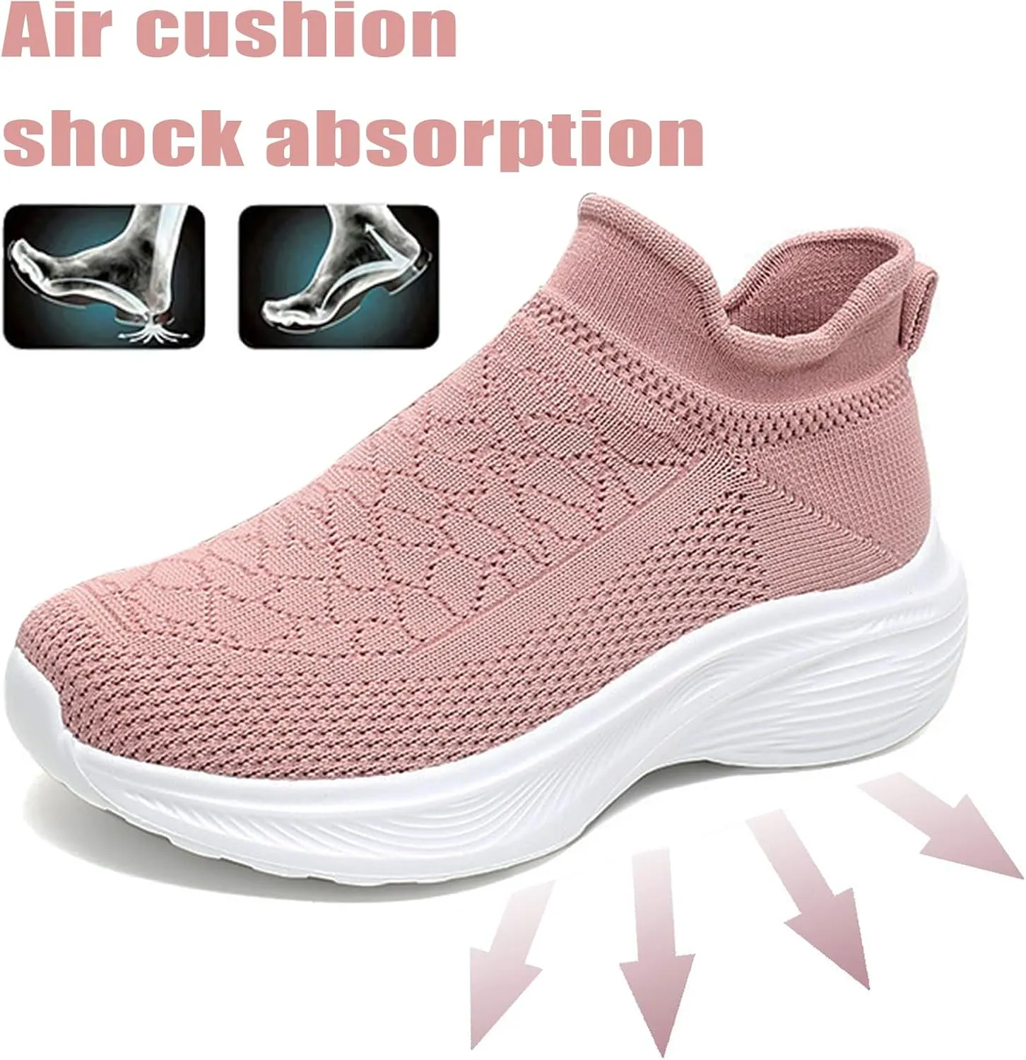 Women Knit Platform Sock Sneakers with Arch Support Breathable Mesh Wedge Non-Slip Hands Free Wide Casual Walking Mam Loafers Lightweight Outdoor Running Shoes Athletic Gym Workout Trainers