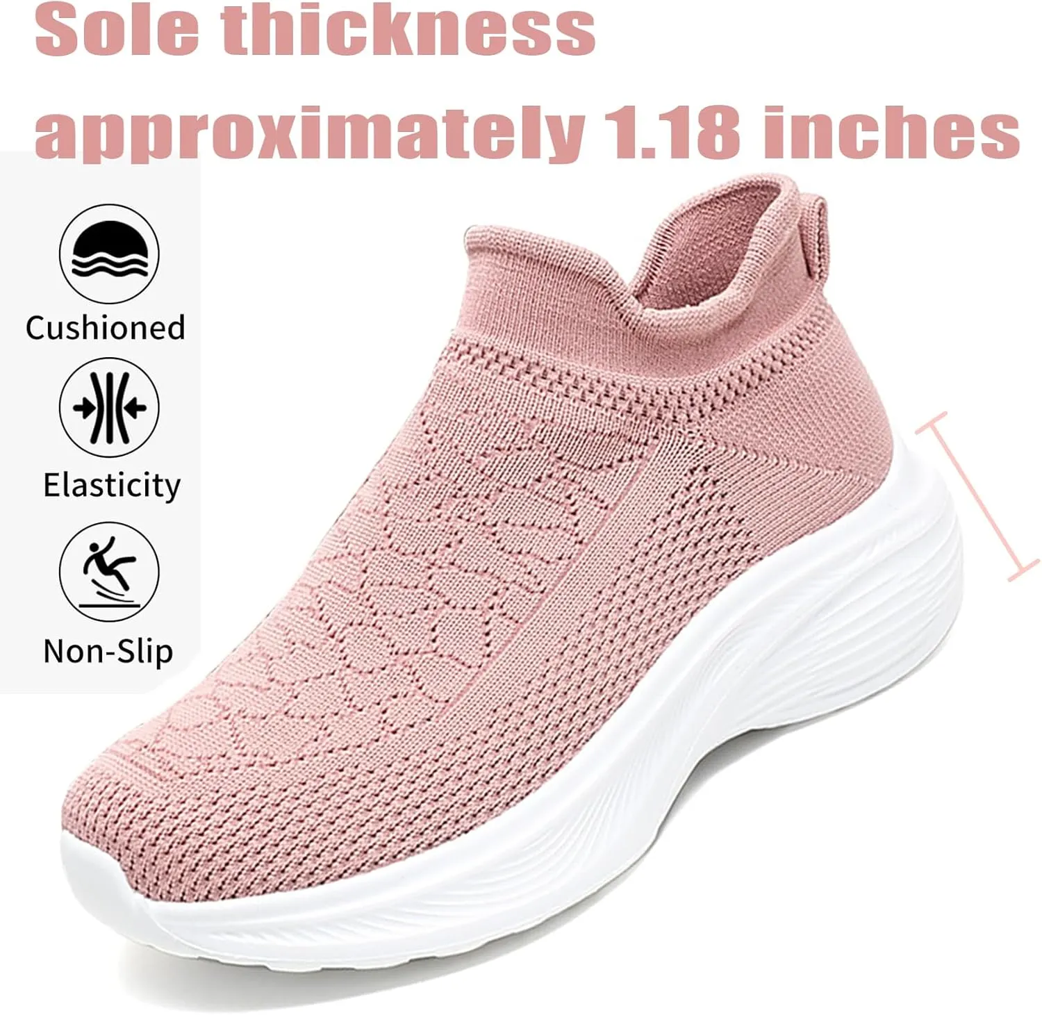 Women Knit Platform Sock Sneakers with Arch Support Breathable Mesh Wedge Non-Slip Hands Free Wide Casual Walking Mam Loafers Lightweight Outdoor Running Shoes Athletic Gym Workout Trainers