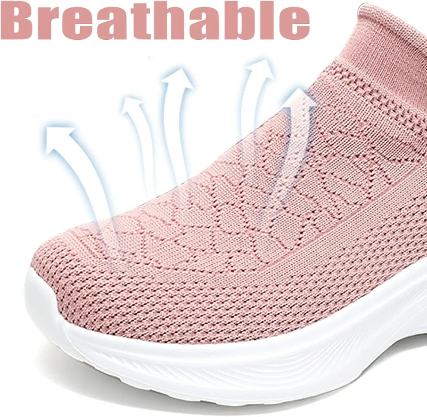 Women Knit Platform Sock Sneakers with Arch Support Breathable Mesh Wedge Non-Slip Hands Free Wide Casual Walking Mam Loafers Lightweight Outdoor Running Shoes Athletic Gym Workout Trainers