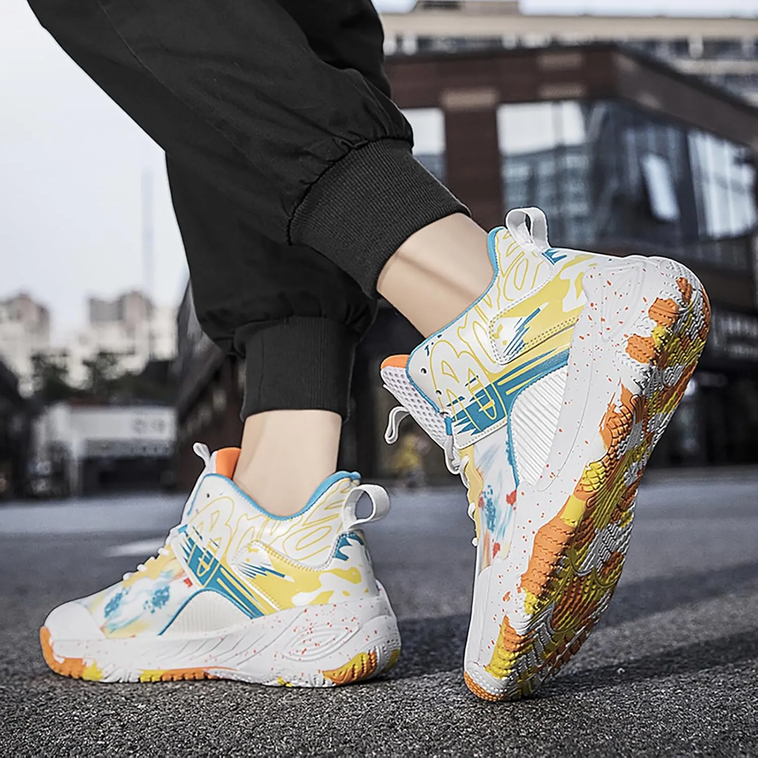 Women Men Basketball Shoes Fashion Running Sneakers Colorful Painting High Rebound Non-Slip Sport Shoes
