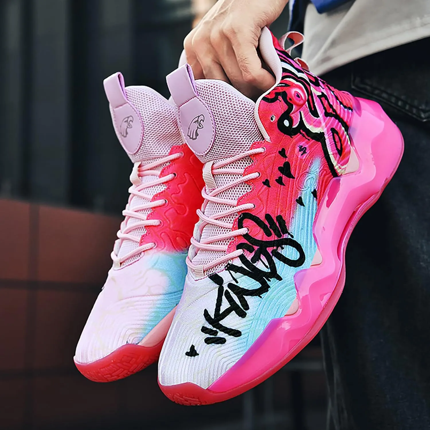 Women Men Basketball Shoes Youth Fashion High Top Running Shoes Volleyball Sneakers Colorful Painting Sport Shoes Comfortable Non-Slip Footwear