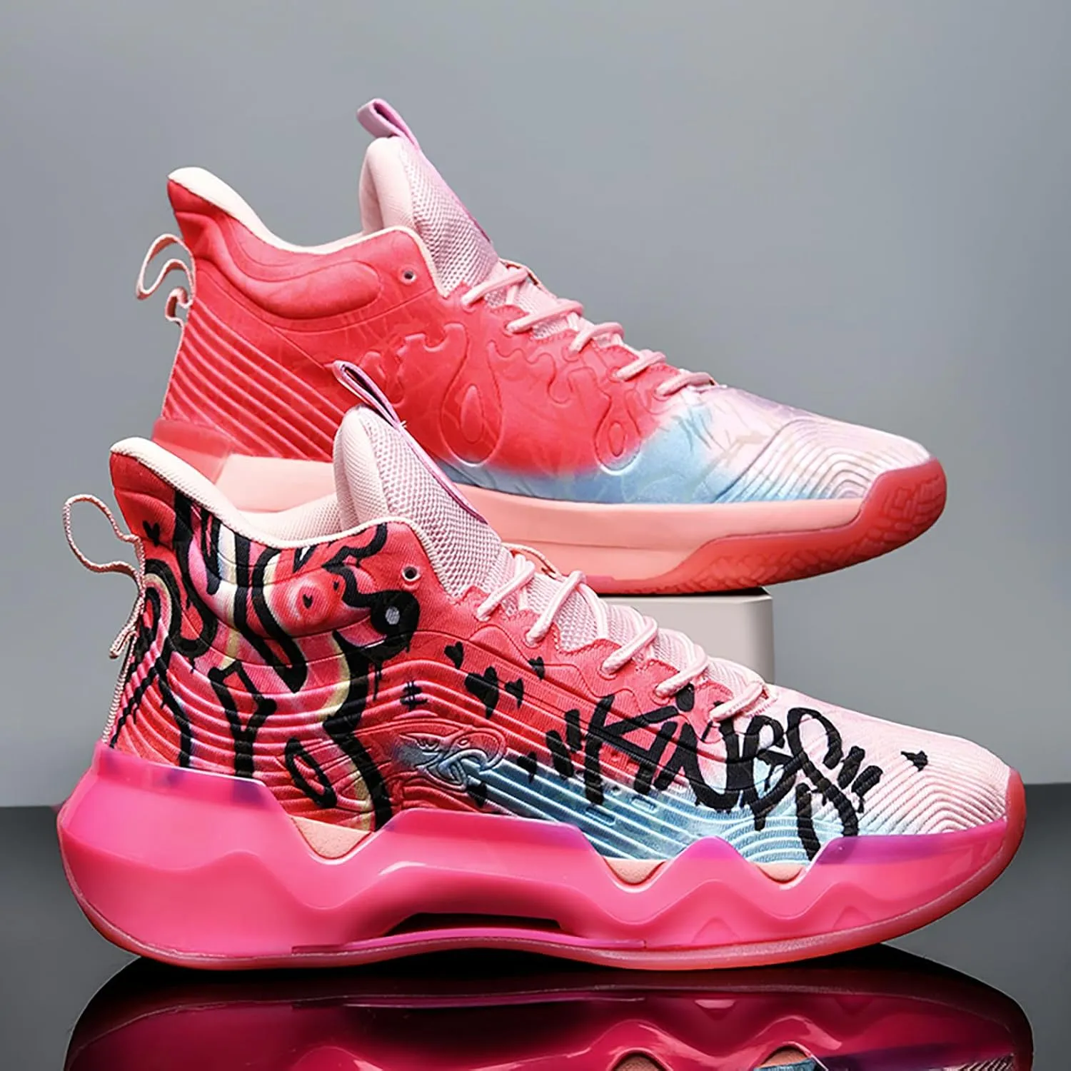 Women Men Basketball Shoes Youth Fashion High Top Running Shoes Volleyball Sneakers Colorful Painting Sport Shoes Comfortable Non-Slip Footwear