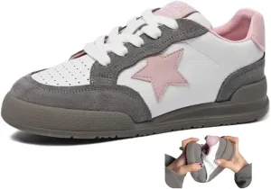 Women Platform Sneakers, Y2k Retro Star Shoes, Low Top Comfy Footwear Girls Cute Cream Color Teens Casual Wear School