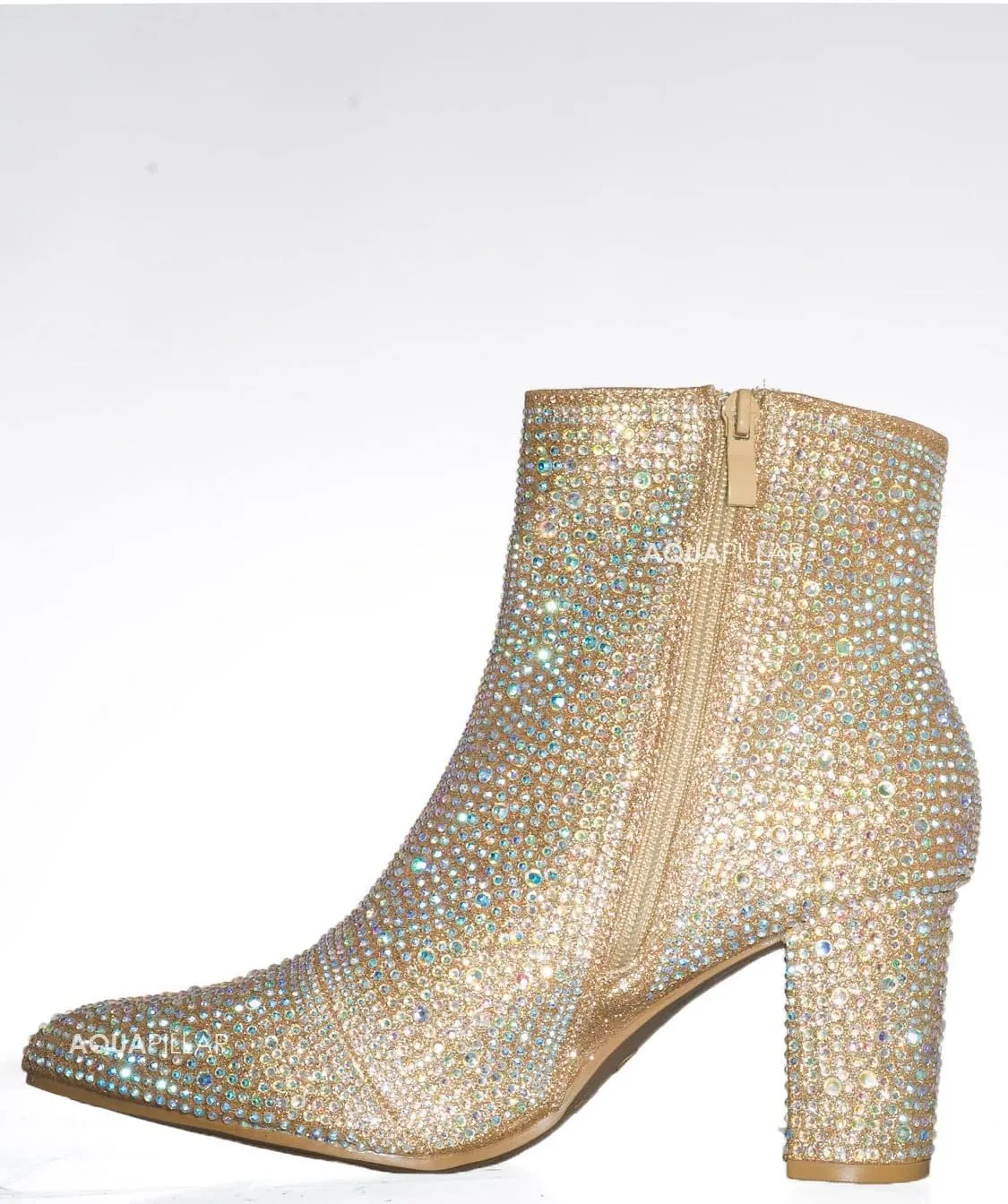 Women Rhinestone Block Chunky Heel Ankle Bootie