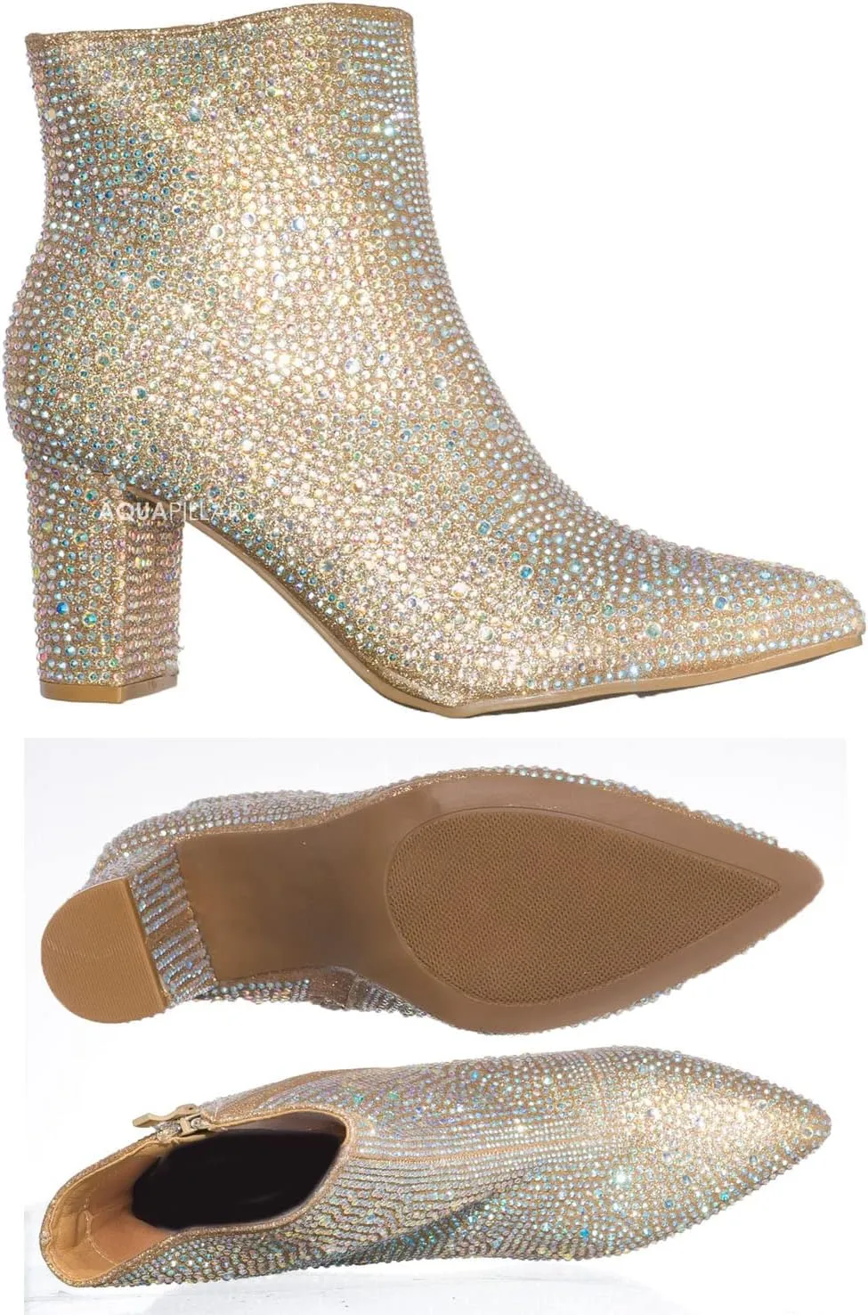 Women Rhinestone Block Chunky Heel Ankle Bootie