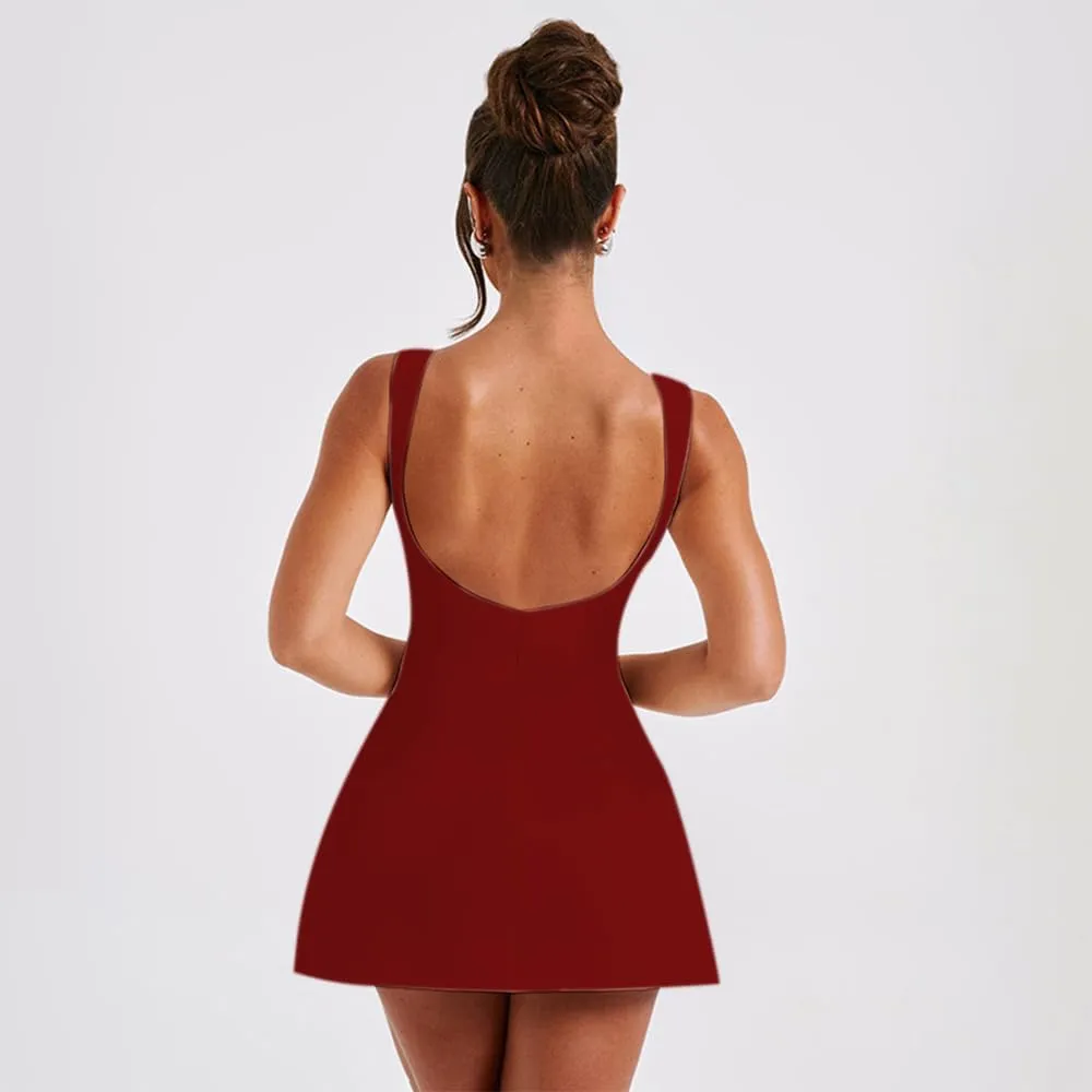 Women Sexy Backless Mini Dress Sleeveless Open Back A Line Tank Dress Formal College Graduation Dress