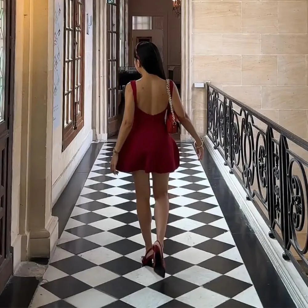 Women Sexy Backless Mini Dress Sleeveless Open Back A Line Tank Dress Formal College Graduation Dress