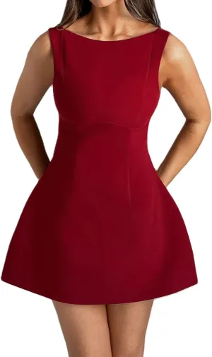 Women Sexy Backless Mini Dress Sleeveless Open Back A Line Tank Dress Formal College Graduation Dress