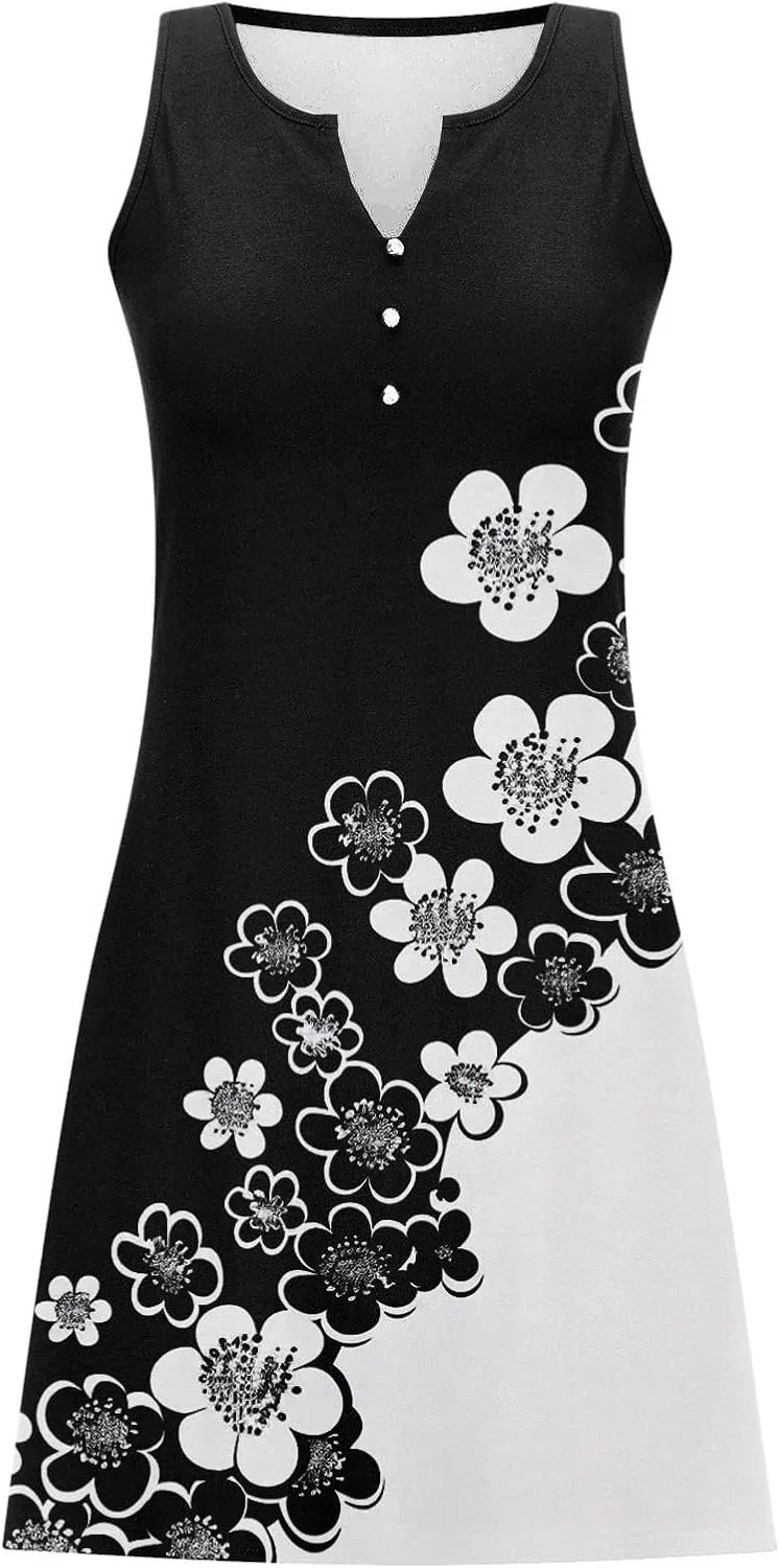 Women Sleeveless Casual Beach Dresses Boho Floral Print Sundress Comfortable Fashion Summer Clothes