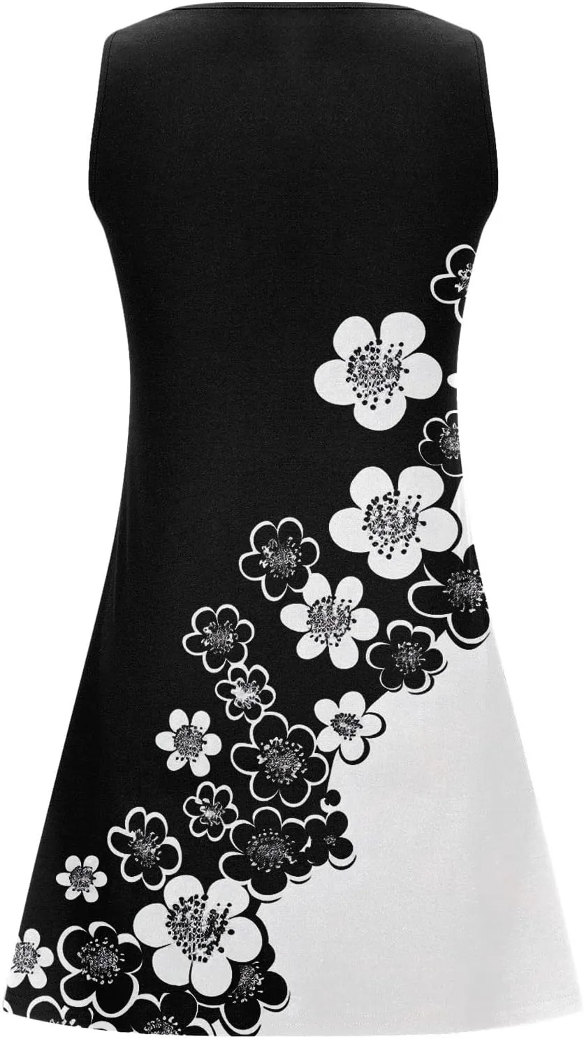 Women Sleeveless Casual Beach Dresses Boho Floral Print Sundress Comfortable Fashion Summer Clothes