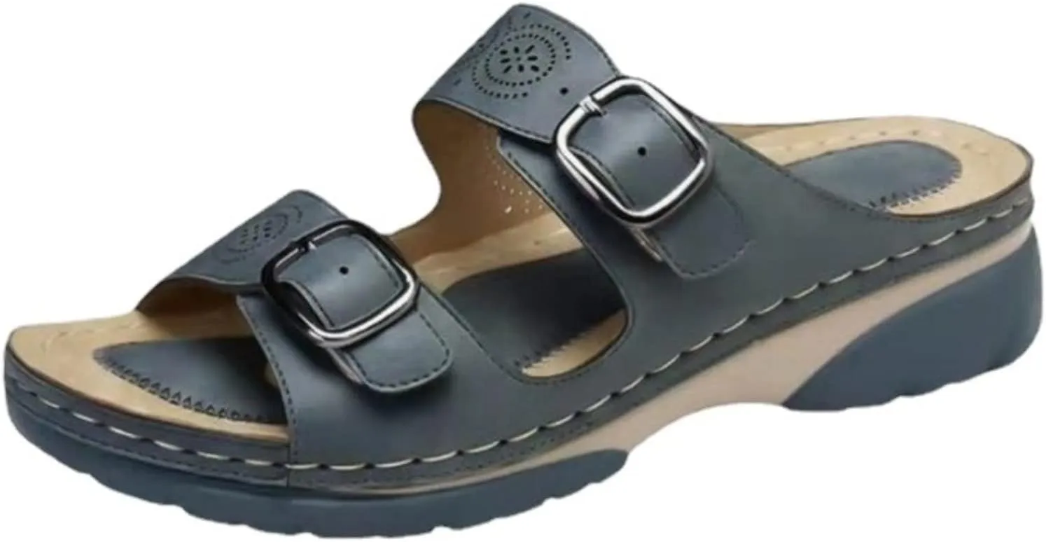 Women Slide Sandals Comfortable Adjustable Double Buckle Open Toe Platform Sandal,Thick Sole Pillow Slippers Bathroom Sandals