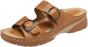 Women Slide Sandals Comfortable Adjustable Double Buckle Open Toe Platform Sandal,Thick Sole Pillow Slippers Bathroom Sandals