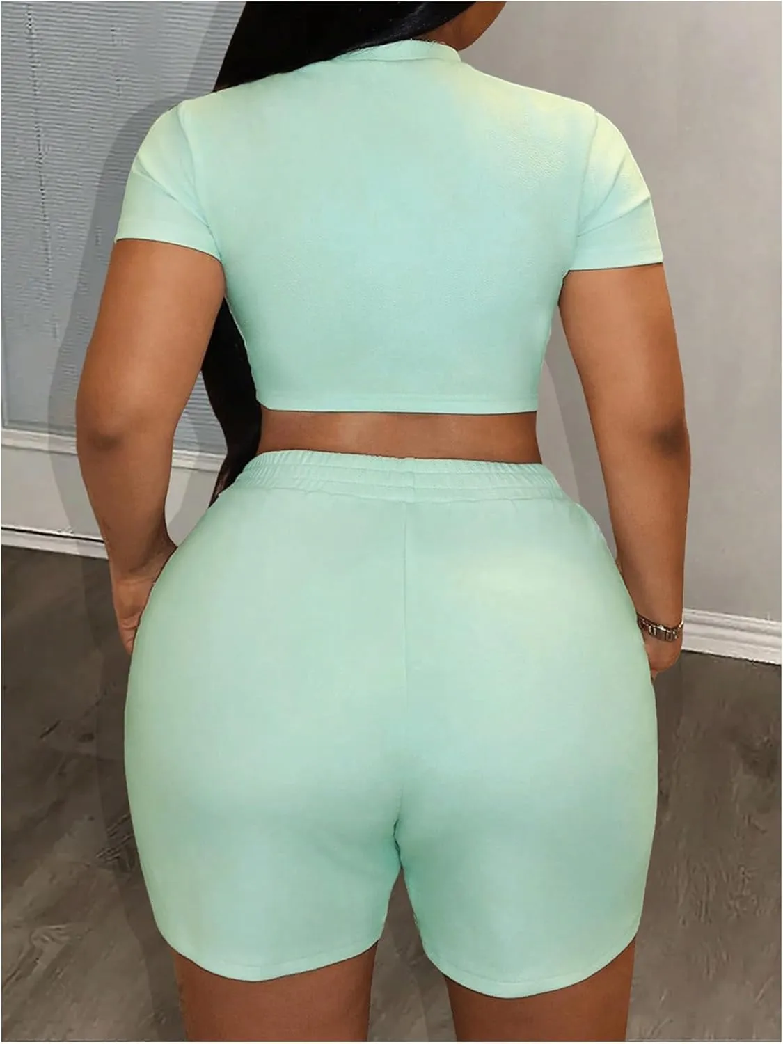 Women's 2 Piece Letter Graphic Tracksuit Short Sleeve Cropped T Shirt Track Shorts Set