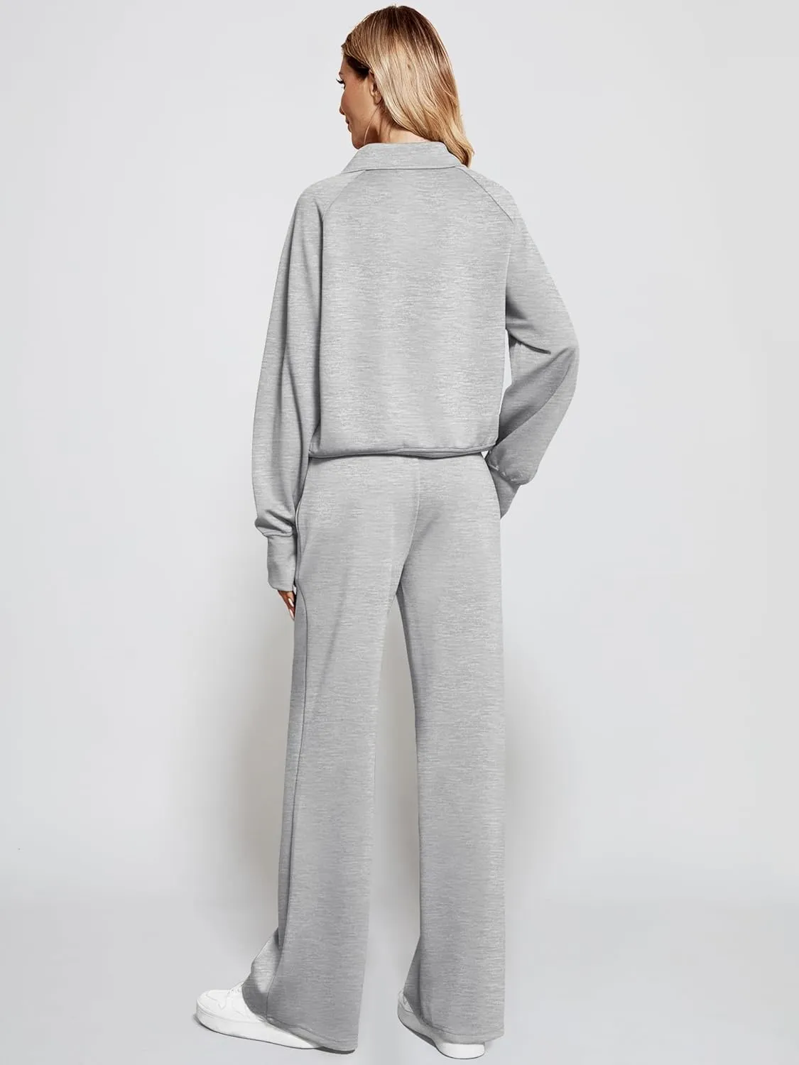 Women's 2 Piece Outfits Lounge Set 2025 Oversized Half Zip Sweatshirt Wide Leg Sweatpant Set Sweatsuit Tracksuit