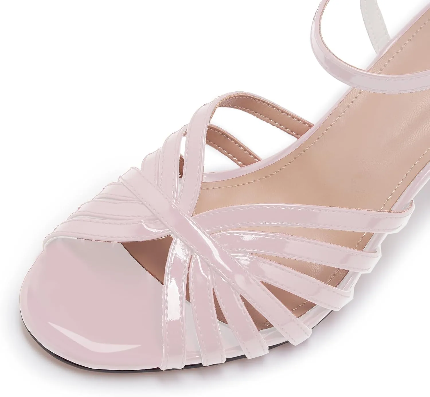 Women's Black and Gold Heels – Strappy Patent Leather Open Toe Sandals with Ankle Strap – Elegant High Heels for Party, Wedding, or Evening