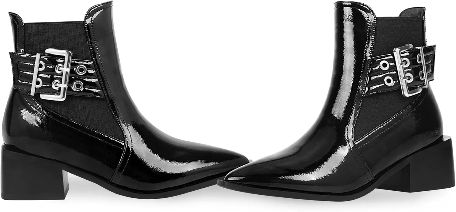 Women's Block Chunky Low Heel Ankle Boots Buckle Strap Booties