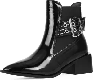 Women's Block Chunky Low Heel Ankle Boots Buckle Strap Booties