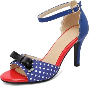 Women's Bow Polka Dot sLace Stiletto High Heels Sandals