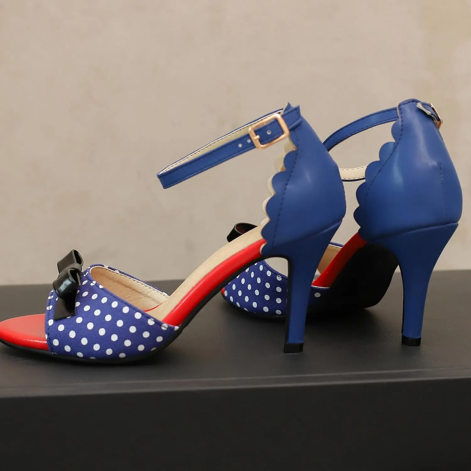 Women's Bow Polka Dot sLace Stiletto High Heels Sandals