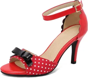 Women's Bow Polka Dot sLace Stiletto High Heels Sandals