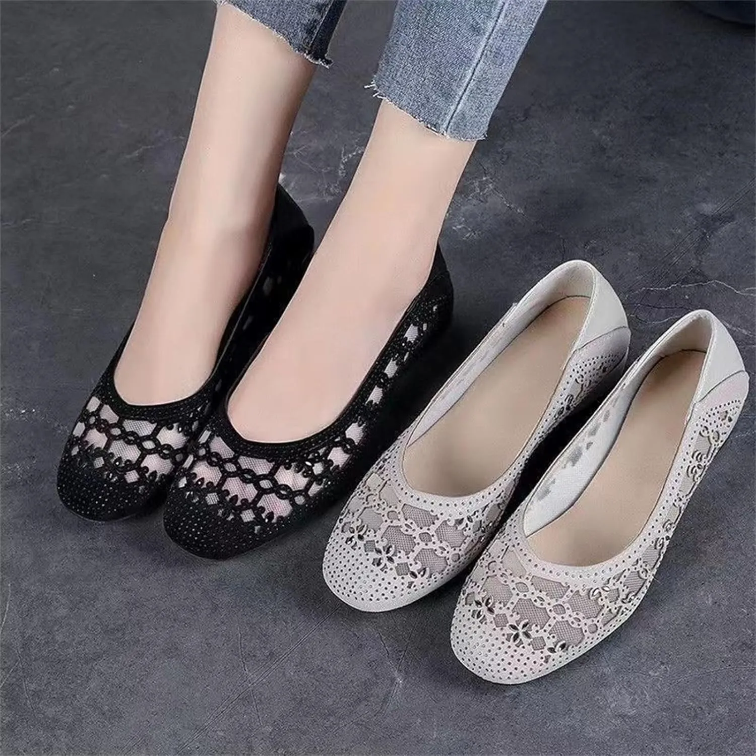 Women‘s Breathable Hollow Rhinestone Low Chunky Heel Pumps,Summer Closed Square Toe Backless for Wedding Work Evening Dress Shoes Soft Non-Slip Slip-On Classic Party Shoes with Glitter