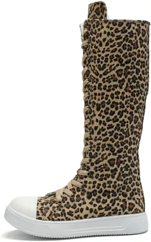 Women's Canvas Boots Knee High Platform Boots Women Lace Up Sneakers Boots Side Zip Canvas Shoes Dance Boots