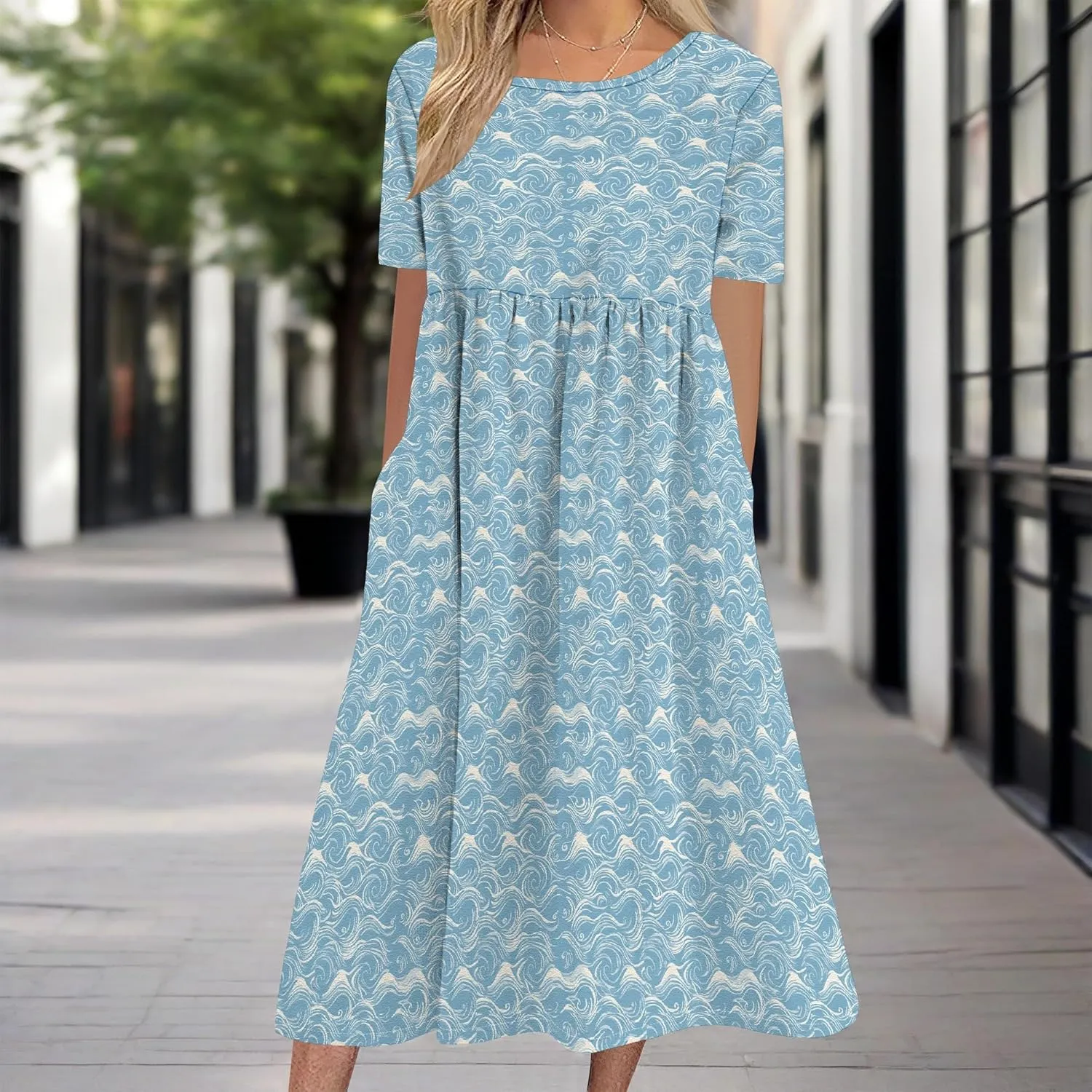 Womens Casual Linen Dresses for Summer Short Sleeve Flare Midi Dress Oversized Loose Flowy Beach Sundress