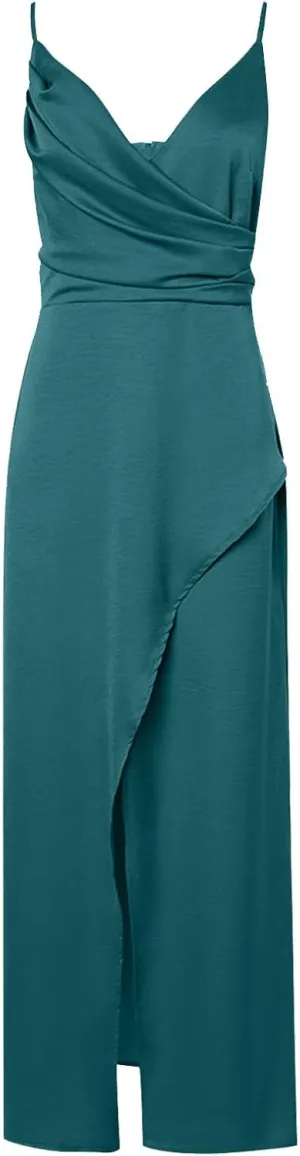 Womens Casual Summer Dresses Crisscross V-Neck Strap Formal Party Dress 2025 Solid Color Tummy Control Sundress