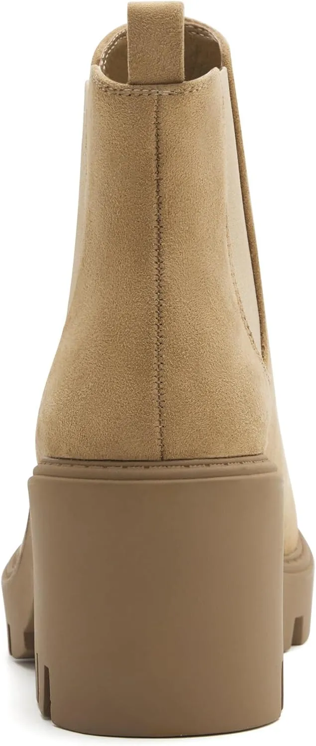 Women's Chelsea Boots Fashion Platform High Heel Ankle Booties Round Toe Casual Elastic Chunky Block Heel Boots