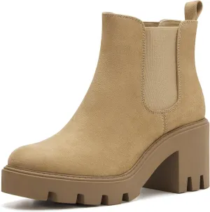 Women's Chelsea Boots Fashion Platform High Heel Ankle Booties Round Toe Casual Elastic Chunky Block Heel Boots