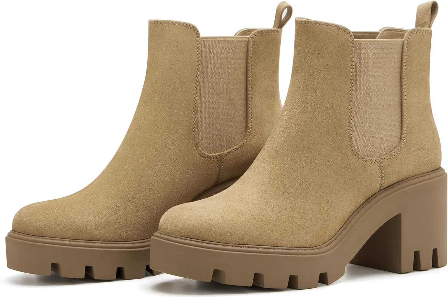 Women's Chelsea Boots Fashion Platform High Heel Ankle Booties Round Toe Casual Elastic Chunky Block Heel Boots
