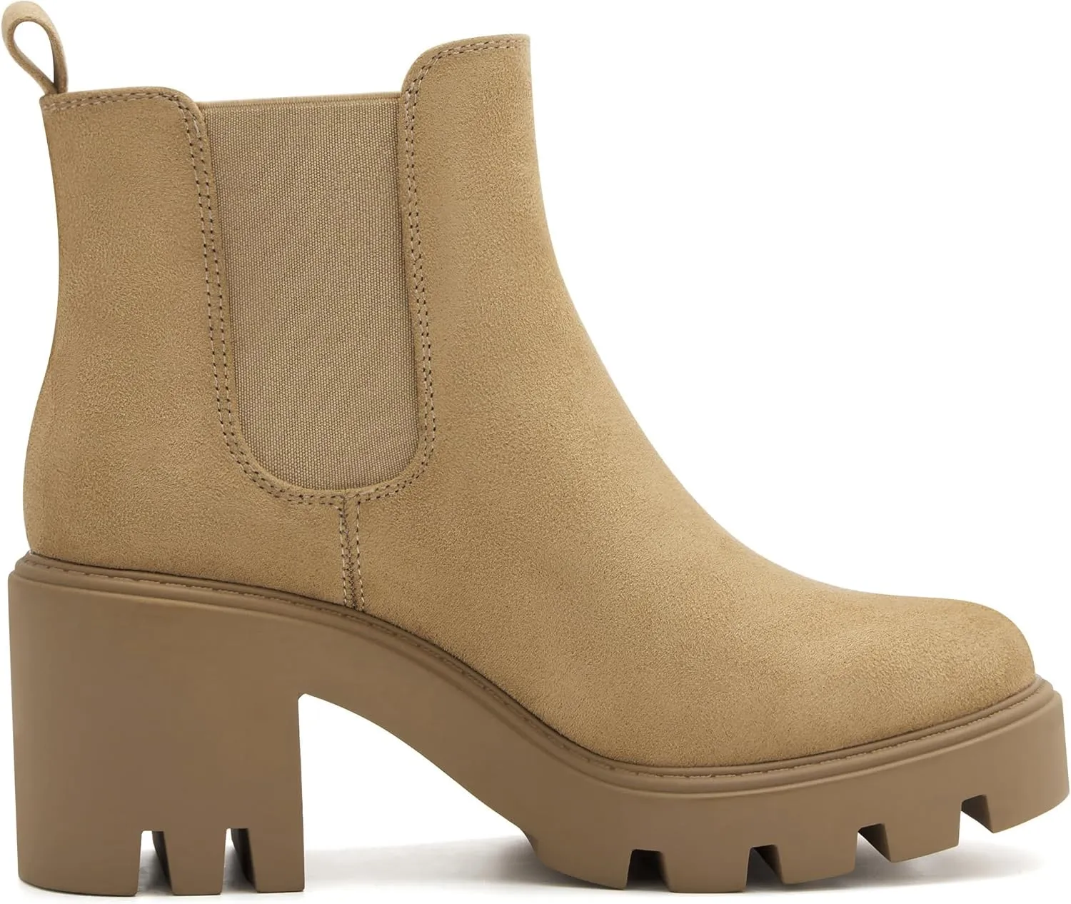 Women's Chelsea Boots Fashion Platform High Heel Ankle Booties Round Toe Casual Elastic Chunky Block Heel Boots