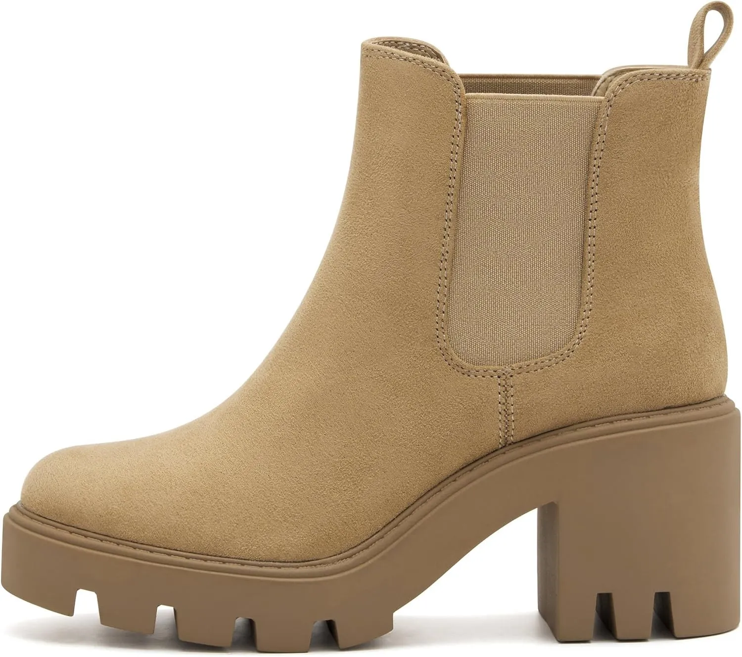 Women's Chelsea Boots Fashion Platform High Heel Ankle Booties Round Toe Casual Elastic Chunky Block Heel Boots