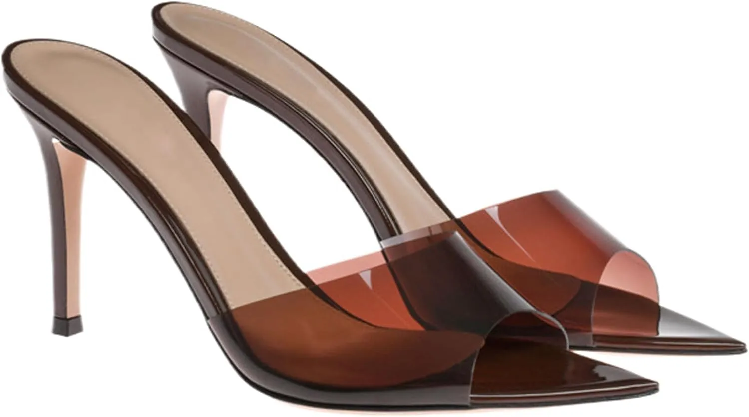 Women's Clear Pointed Toe Slingback Stilettos Heel Sandals Fashion Sexy Comfortable Summer Open Toe Backless Slip On Dress Slides Sandals for Casual Outdoor Party Work Wedding