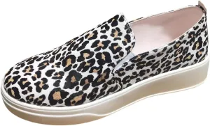 Womens Cow Print Shoes Denim Canvas Sneakers Leopard Walking Shoes Casual Comfortable Slip on Flat Loafers Lace-Up Outdoor Shoes