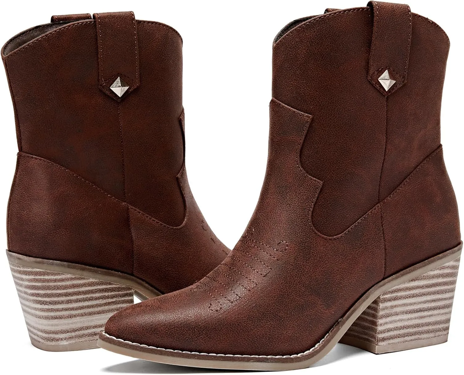 Women's Cowboy Ankle Boots Western Cowgirl Chunky Heeled Booties Classic Casual Comfortable Low Mid Heel Short Boots for Women.