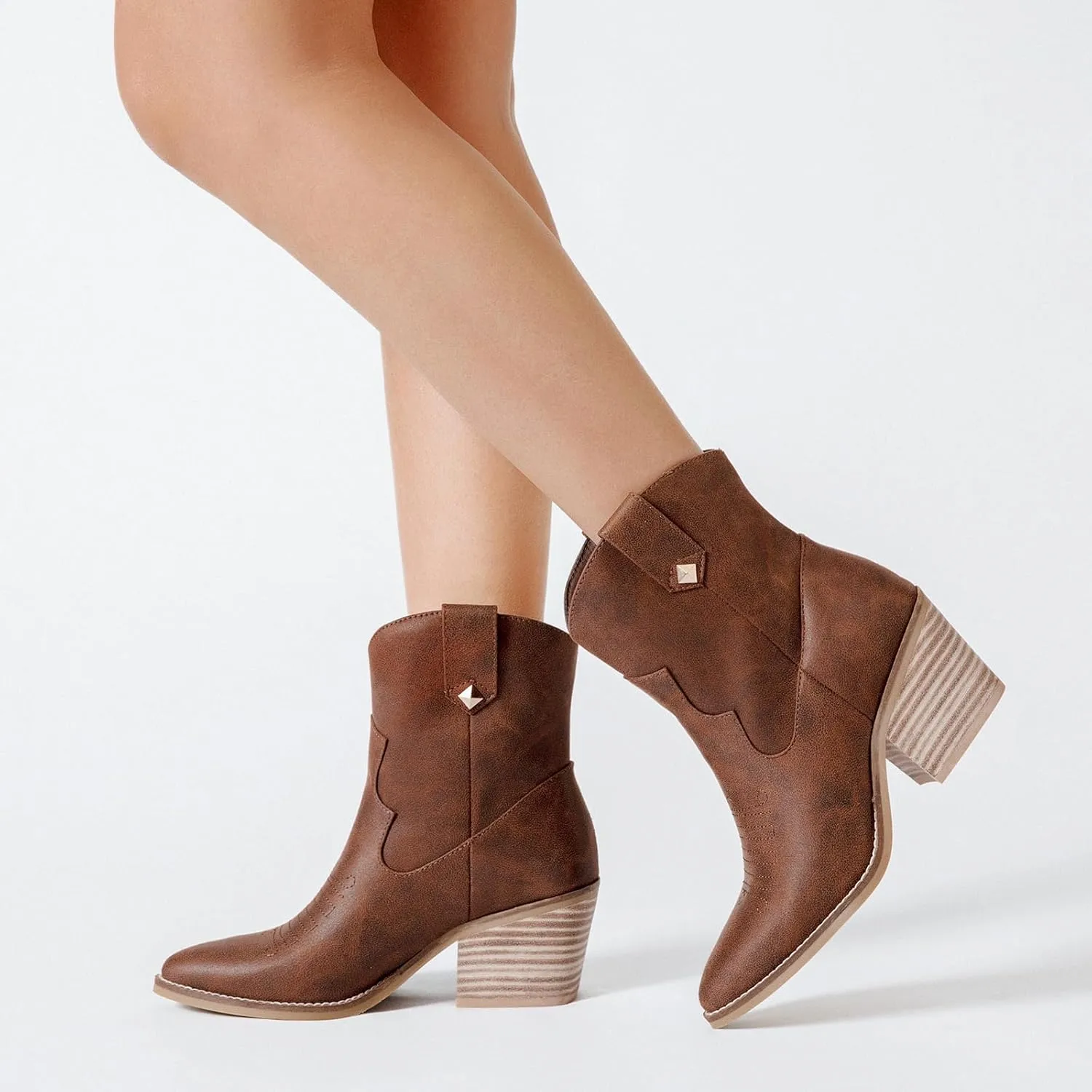 Women's Cowboy Ankle Boots Western Cowgirl Chunky Heeled Booties Classic Casual Comfortable Low Mid Heel Short Boots for Women.