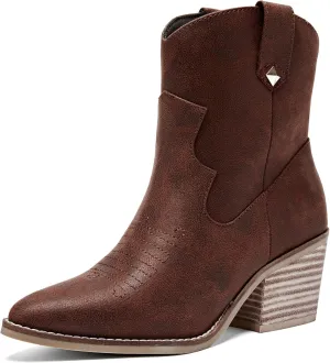 Women's Cowboy Ankle Boots Western Cowgirl Chunky Heeled Booties Classic Casual Comfortable Low Mid Heel Short Boots for Women.