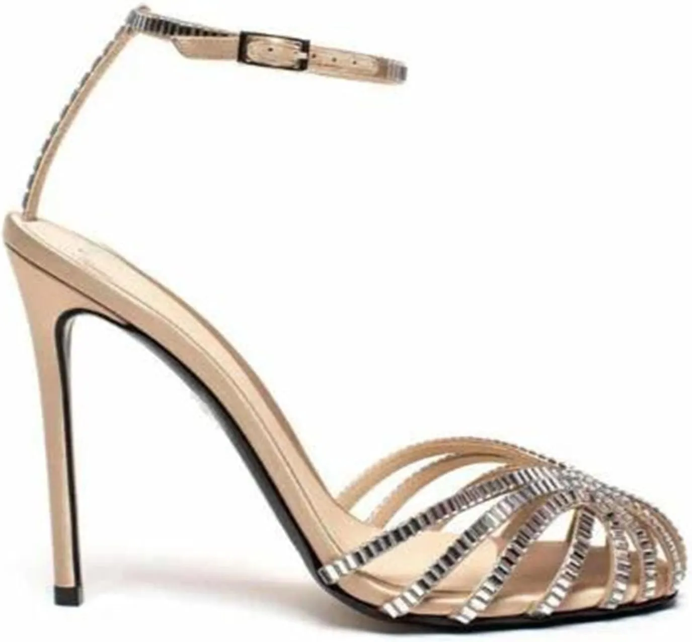 Women's Crystal Satin Sandals, Round Toe Ankle Strap Wedding