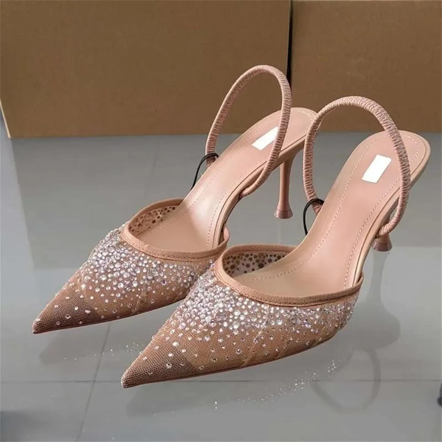Women's Diamond Mesh Sandals, Slingback Party Heels