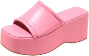 Women's Dress Platform Mules with High Heel Slip On Square Toe Wedge Heel Sandals
