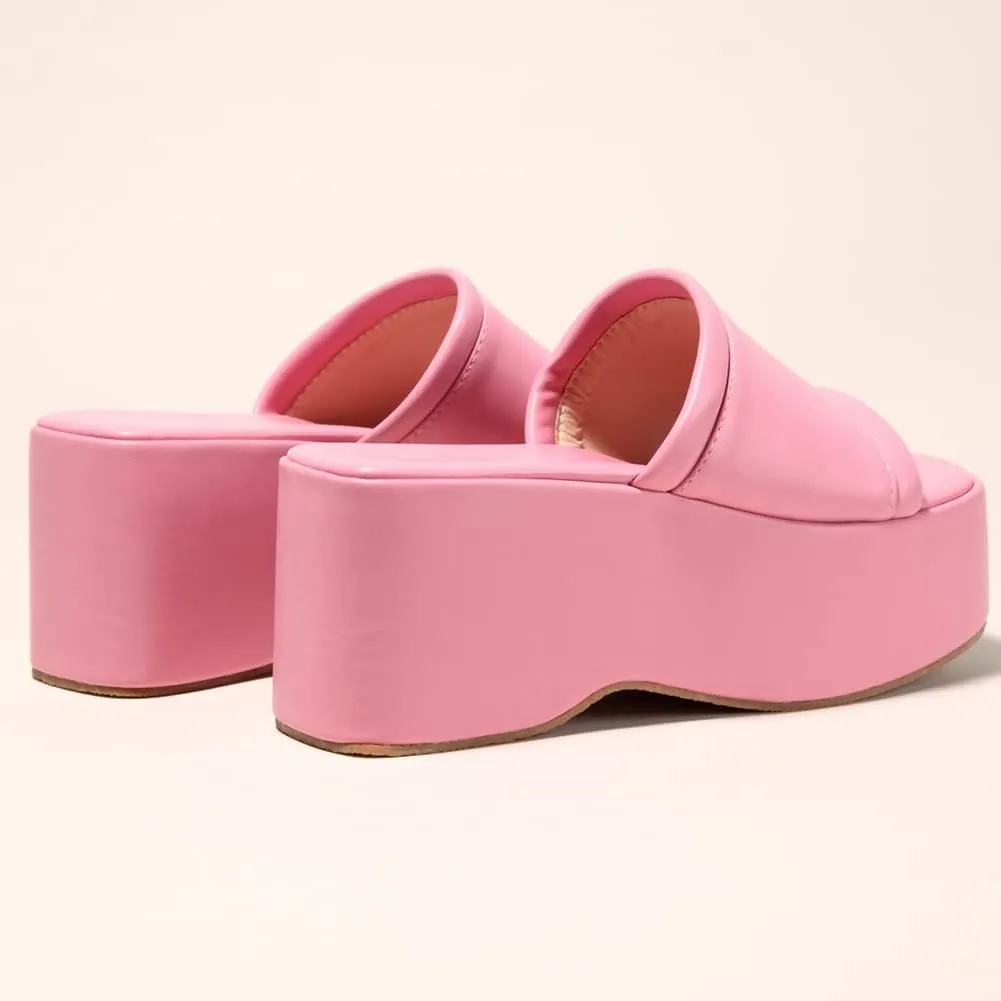 Women's Dress Platform Mules with High Heel Slip On Square Toe Wedge Heel Sandals