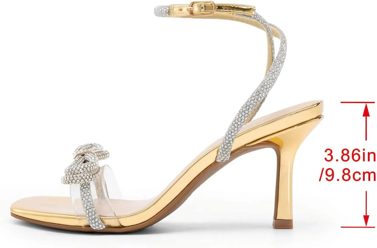 Women's Elegant Crystal-Embellished High Heel Sandals Retro Square Toe Cute Bowknot Stiletto Heels Adjustable Ankle Strap for Party Prom Weddings Dress Shoes