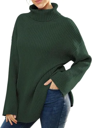 Womens Fall Sweaters Turtleneck Long Sleeve Asymmetric Hem Pullover Knit Oversized Sweater Tops Phat Farm