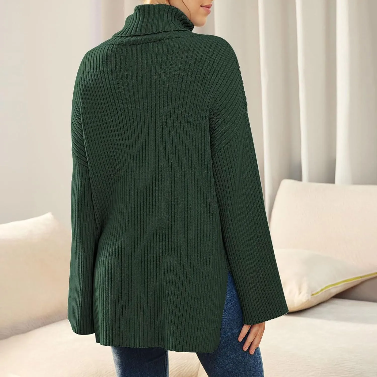 Womens Fall Sweaters Turtleneck Long Sleeve Asymmetric Hem Pullover Knit Oversized Sweater Tops Phat Farm