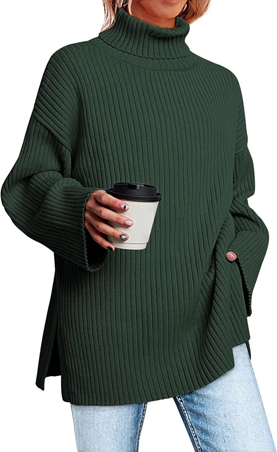 Womens Fall Sweaters Turtleneck Long Sleeve Asymmetric Hem Pullover Knit Oversized Sweater Tops Phat Farm