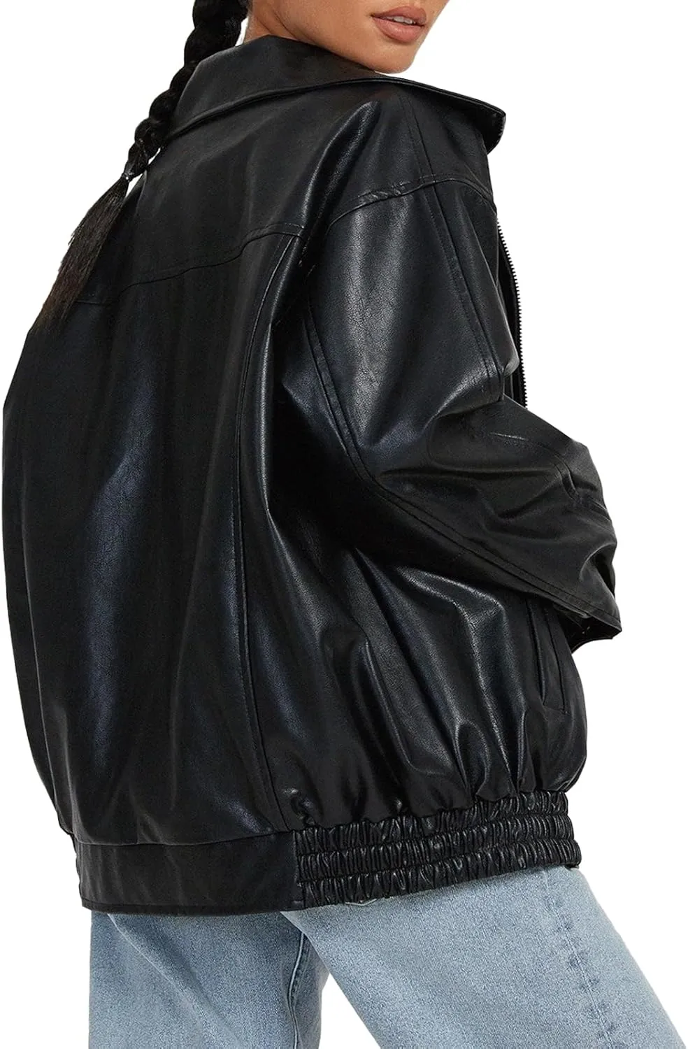 Womens Faux Leather Jackets Oversized Motorcycle Jacket Bomber Coats Fashion Outfits Spring Clothes